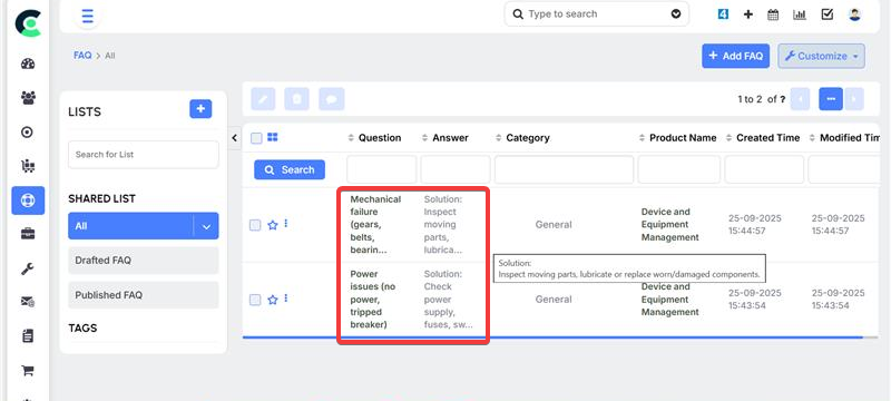 Knowledge Base & FAQ 1