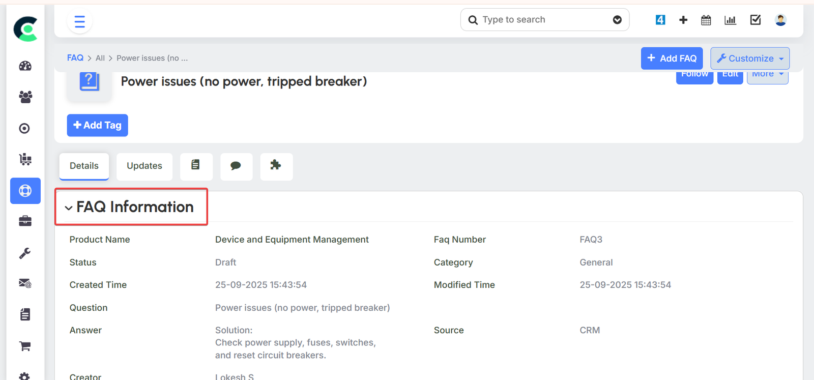 Knowledge Base & FAQ 3